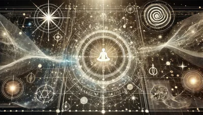 Meditating Figure Within A Glowing Cosmic Geometric Mandala