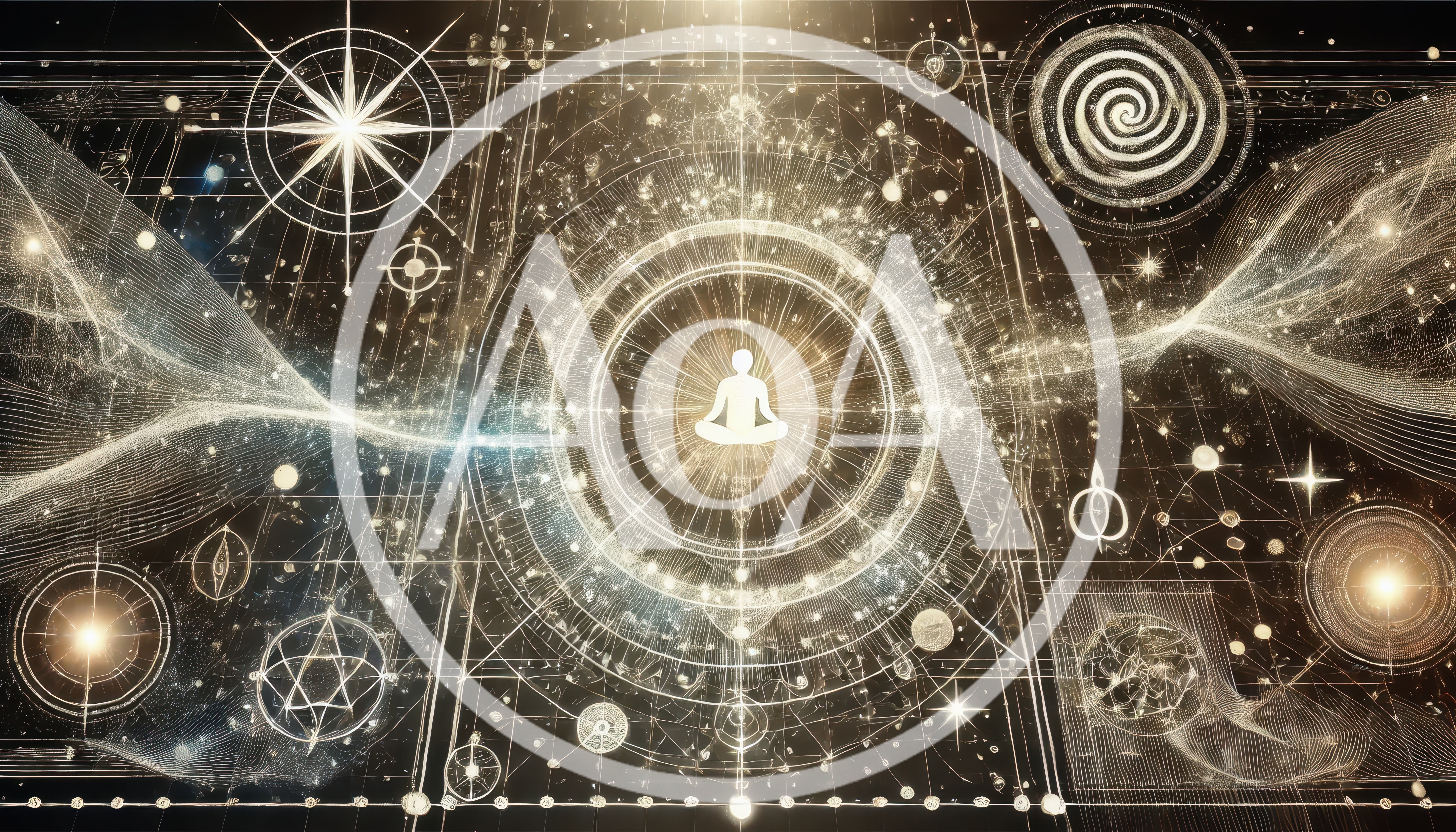 Meditating Figure Within A Glowing Cosmic Geometric Mandala