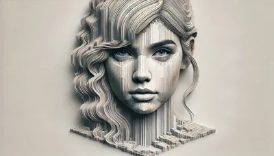 Abstract 3D Paper Cutout Portrait Of A Woman