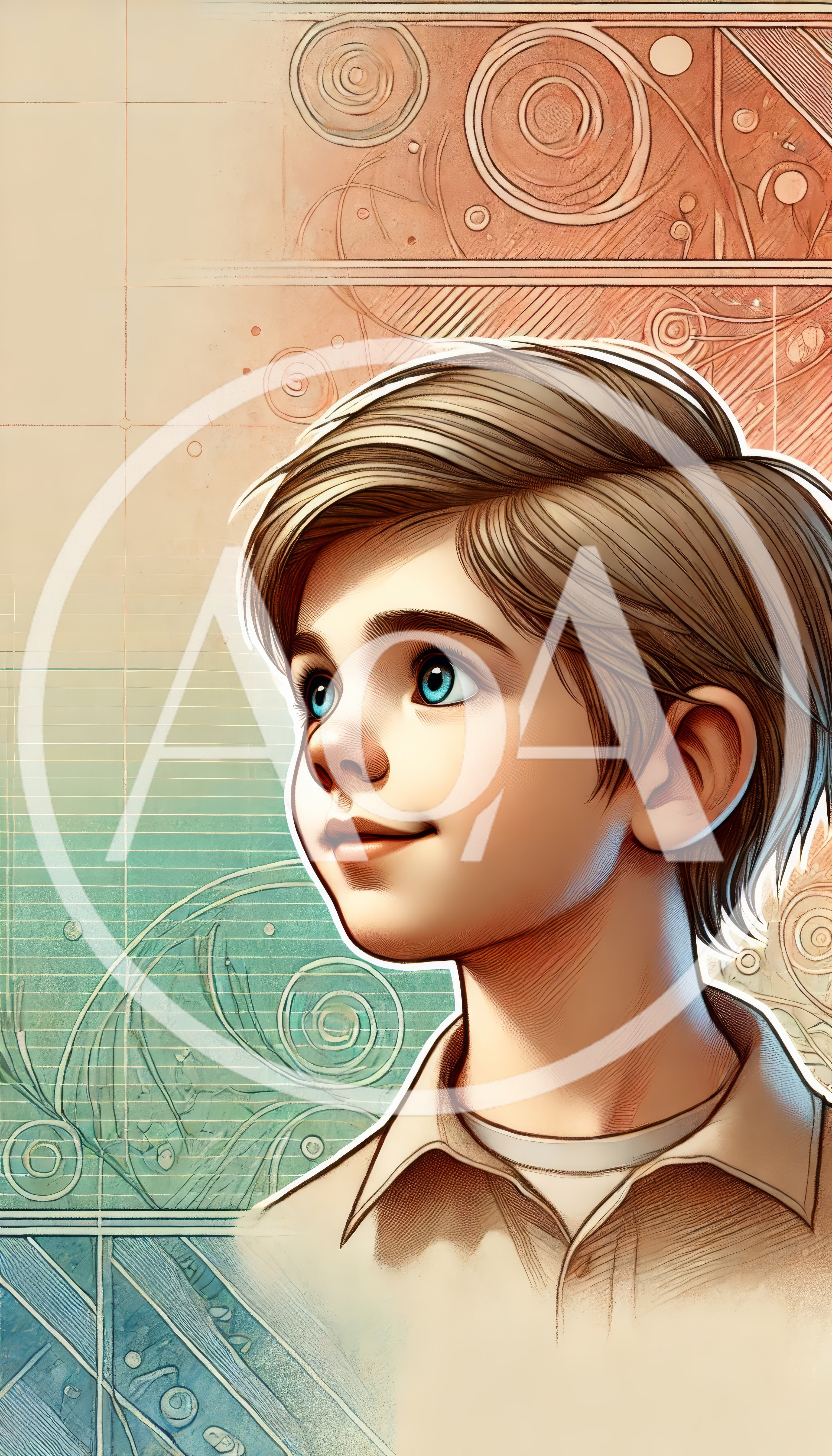 Digital Illustration Of A Young Boy Looking Upward