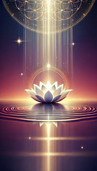 Glowing Lotus Flower Floating On Rippling Water