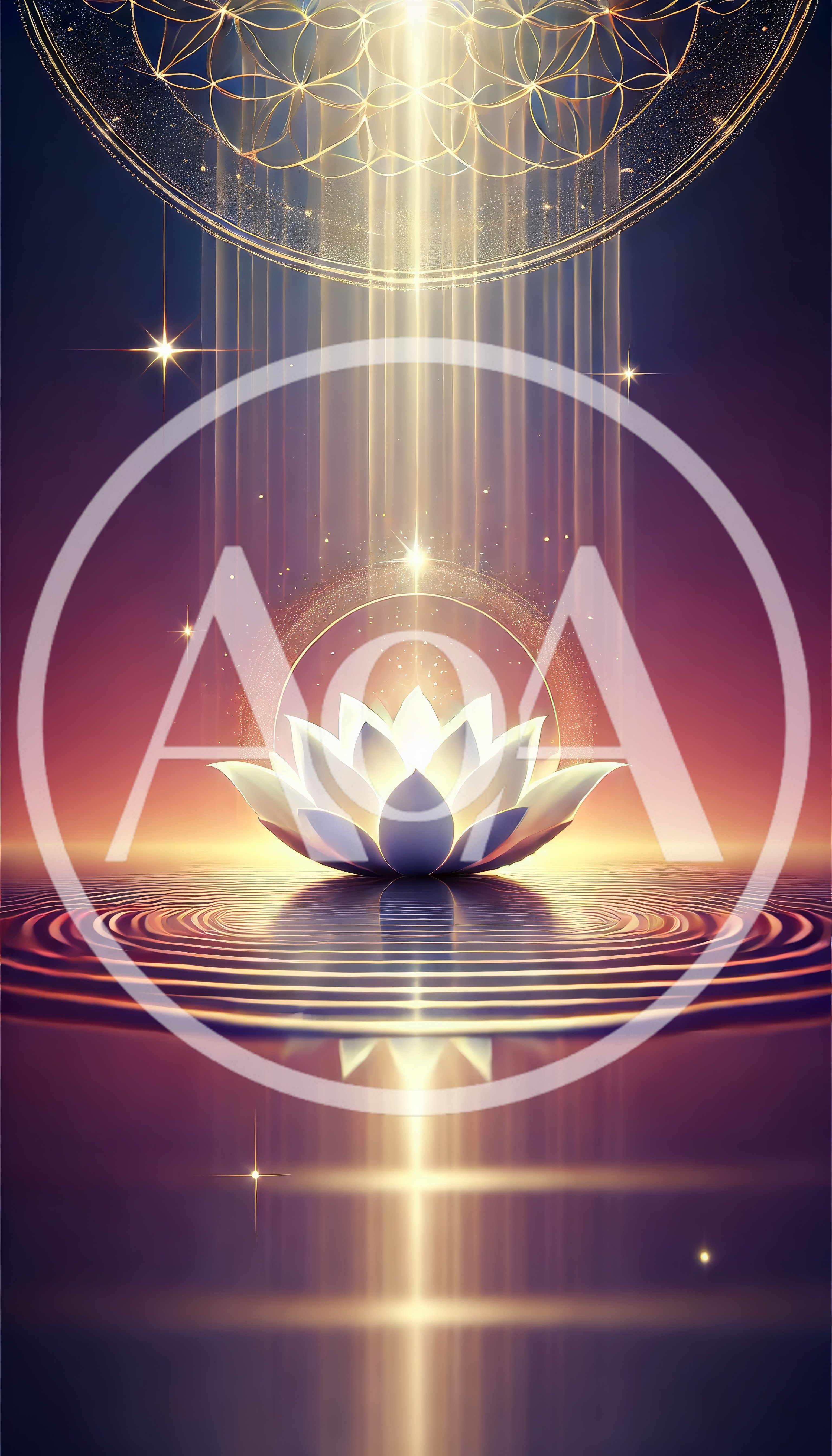 Glowing Lotus Flower Floating On Rippling Water