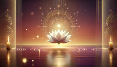 Glowing Lotus Flower With Golden Mandala Background