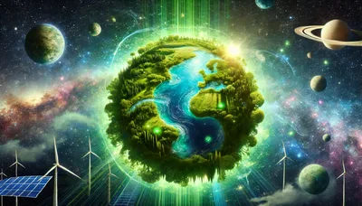 Futuristic Earth Planet With Renewable Energy Infrastructure