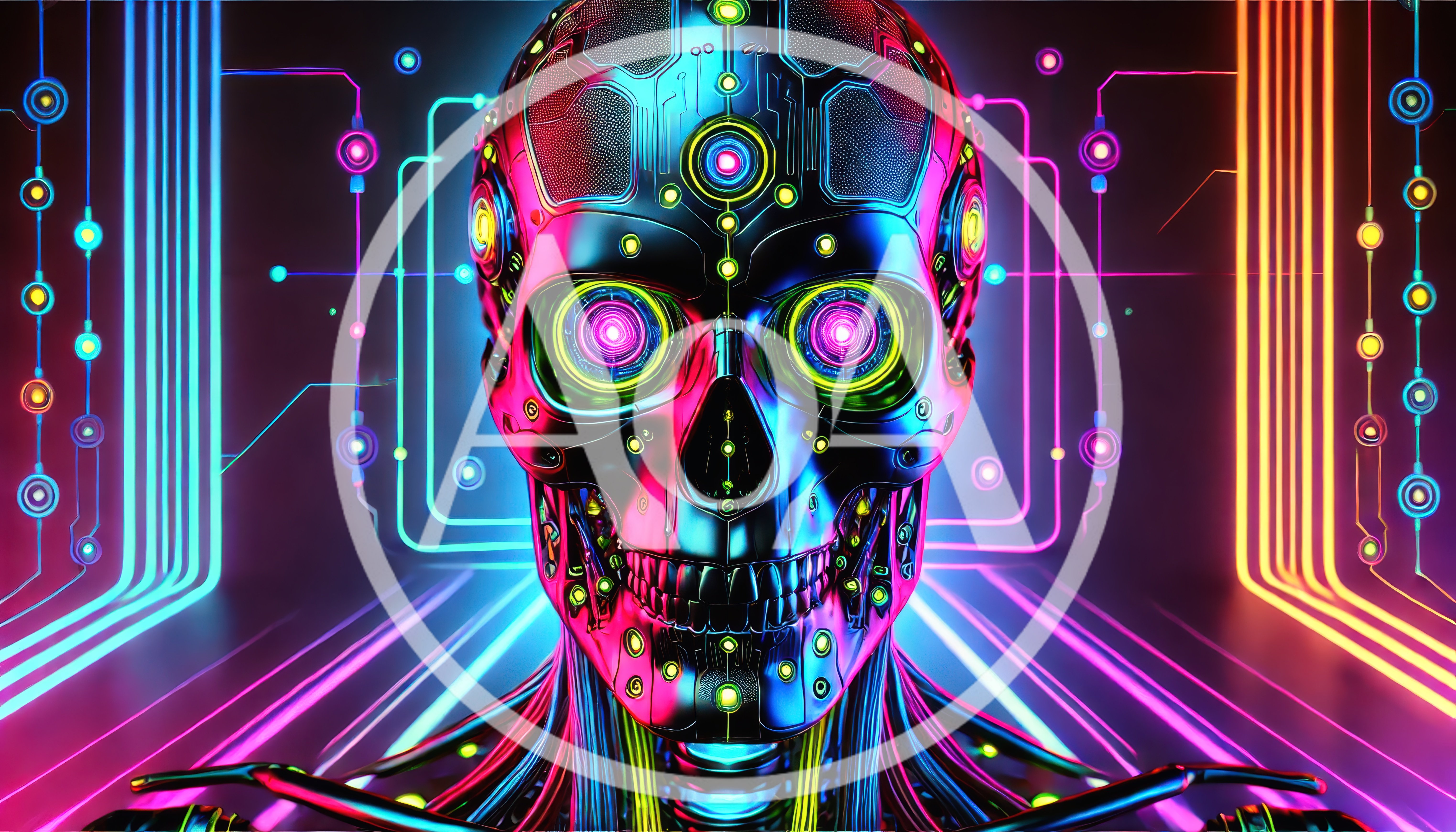 Cybernetic Skull With Glowing Neon Circuitry