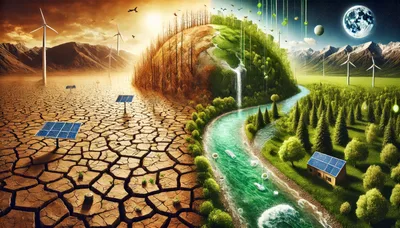 Conceptual Split View Of Climate Change And Sustainability