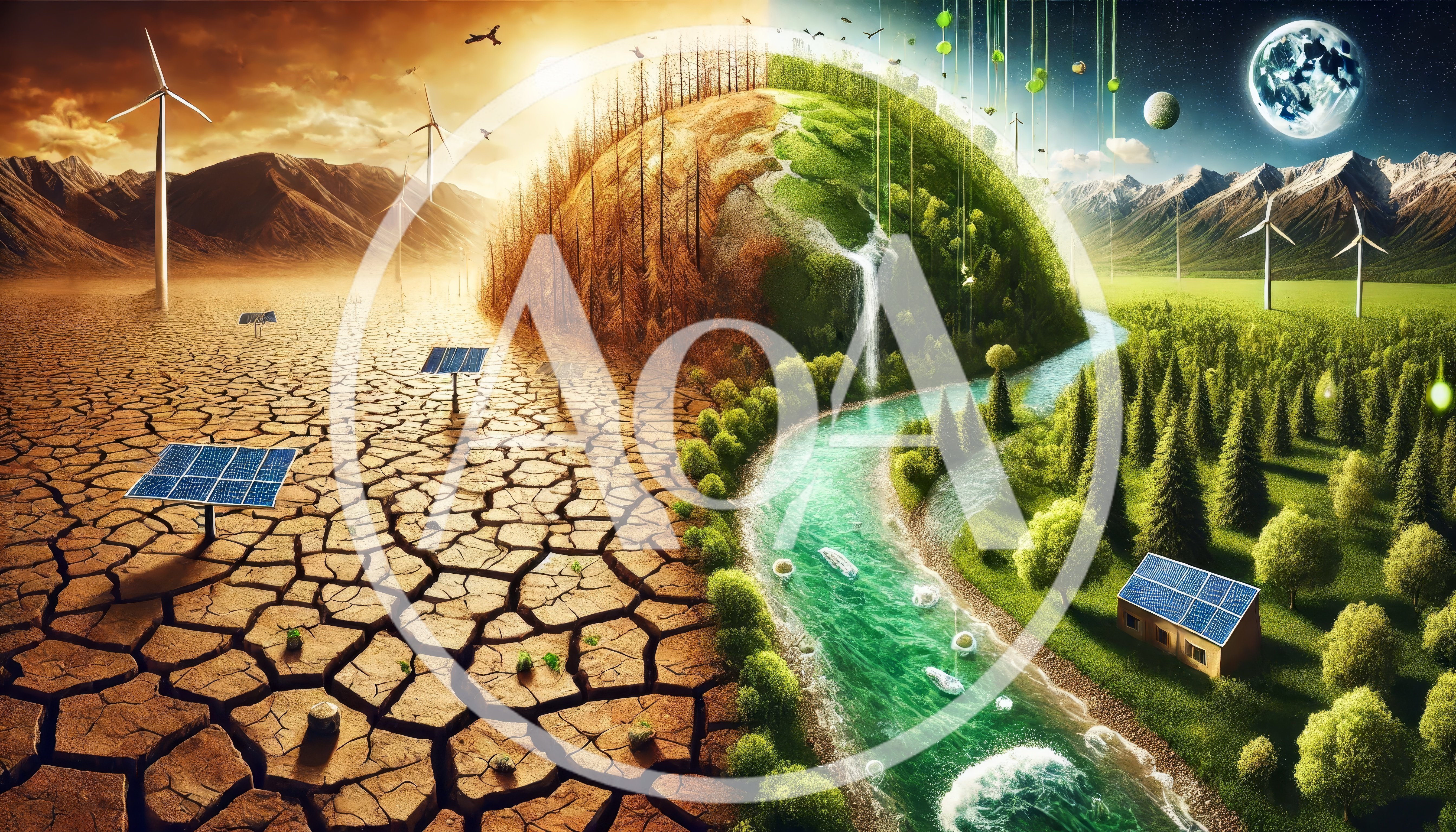 Conceptual Split View Of Climate Change And Sustainability