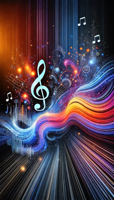 Abstract Musical Treble Clef With Vibrant Flowing Light Waves