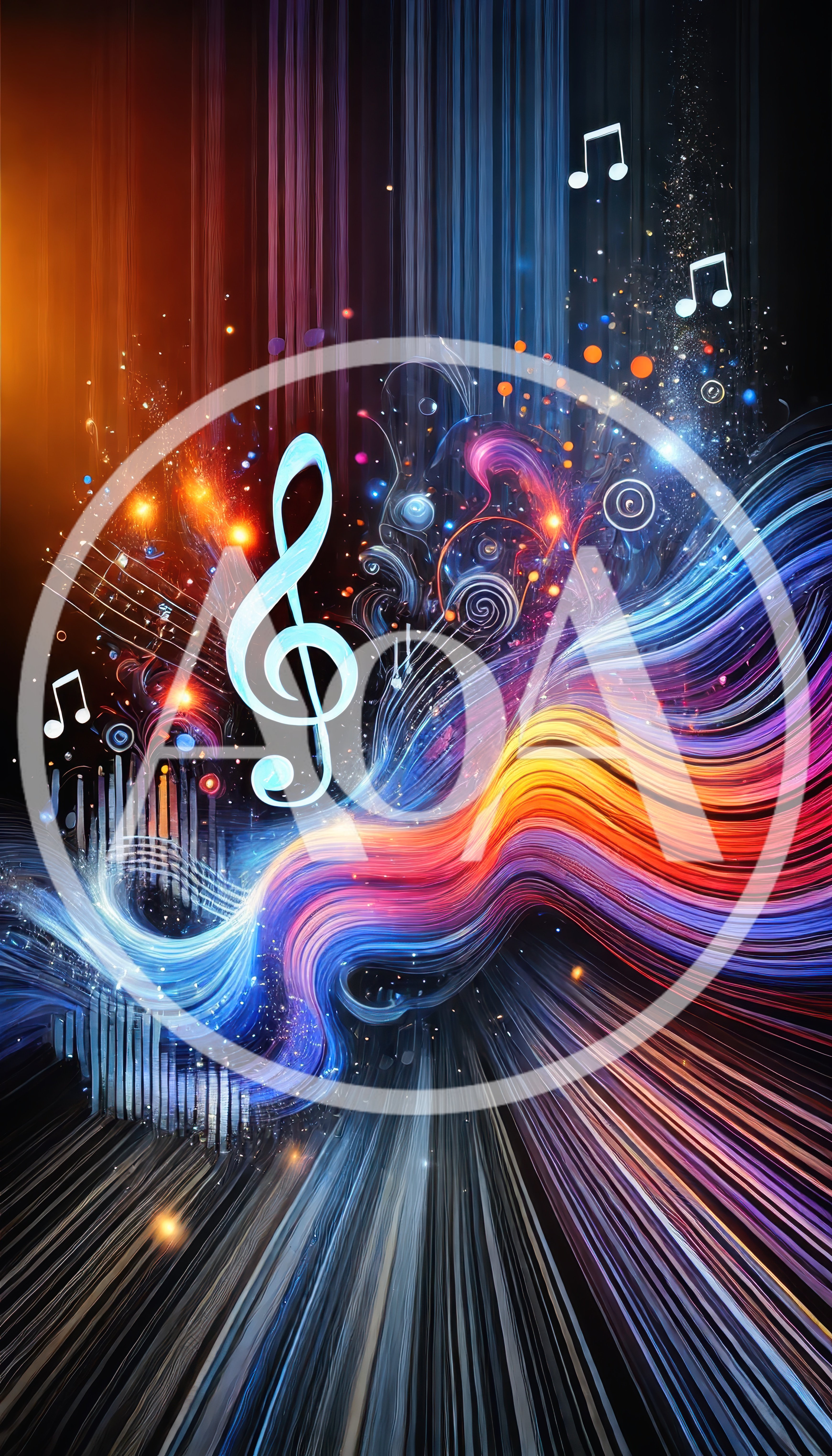 Abstract Musical Treble Clef With Vibrant Flowing Light Waves