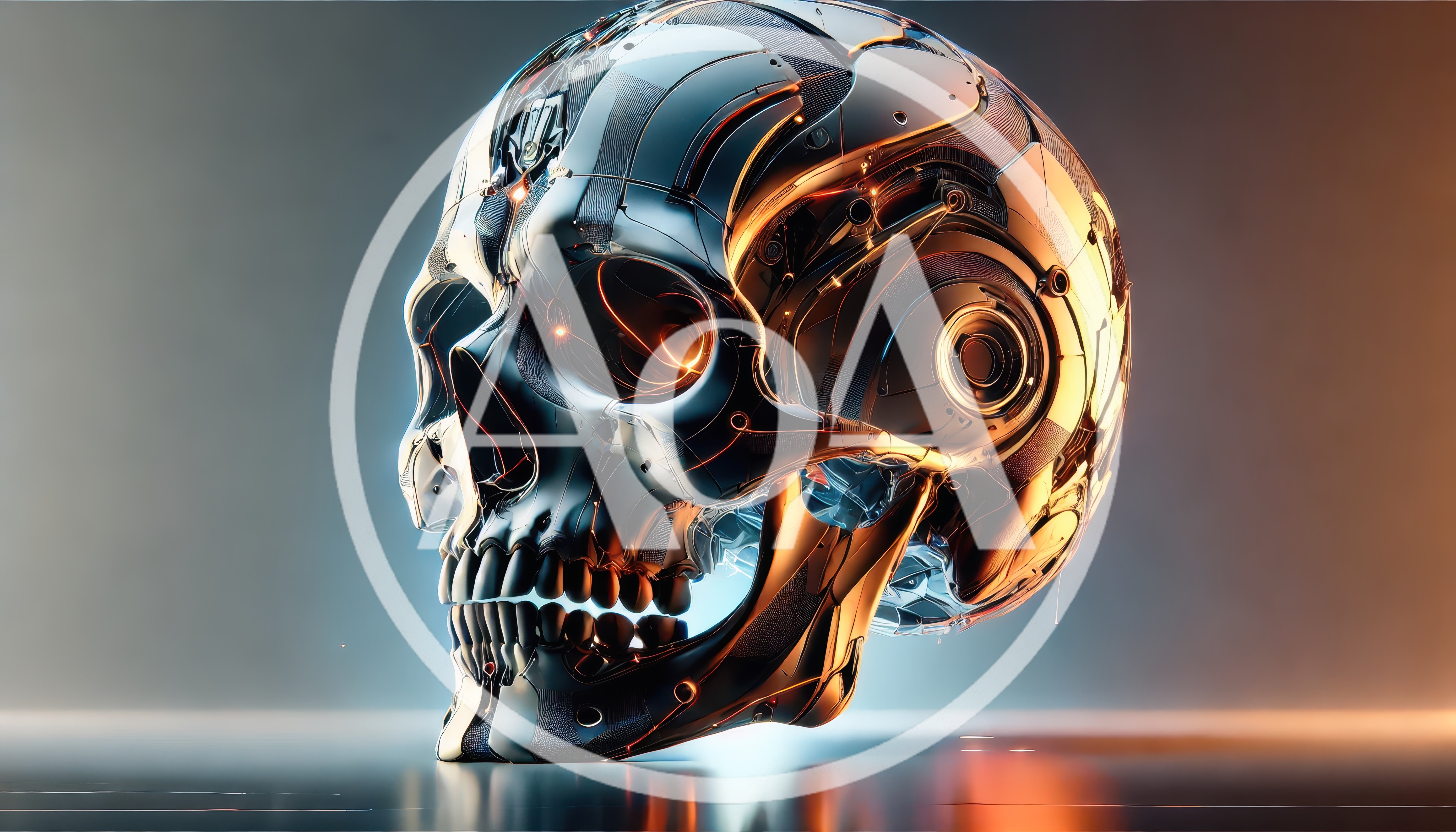 Futuristic Metallic Robotic Skull With Glowing Internal Circuits