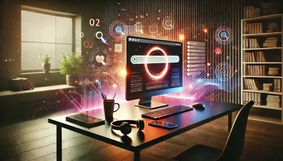 Futuristic Home Office With Digital Search Interface