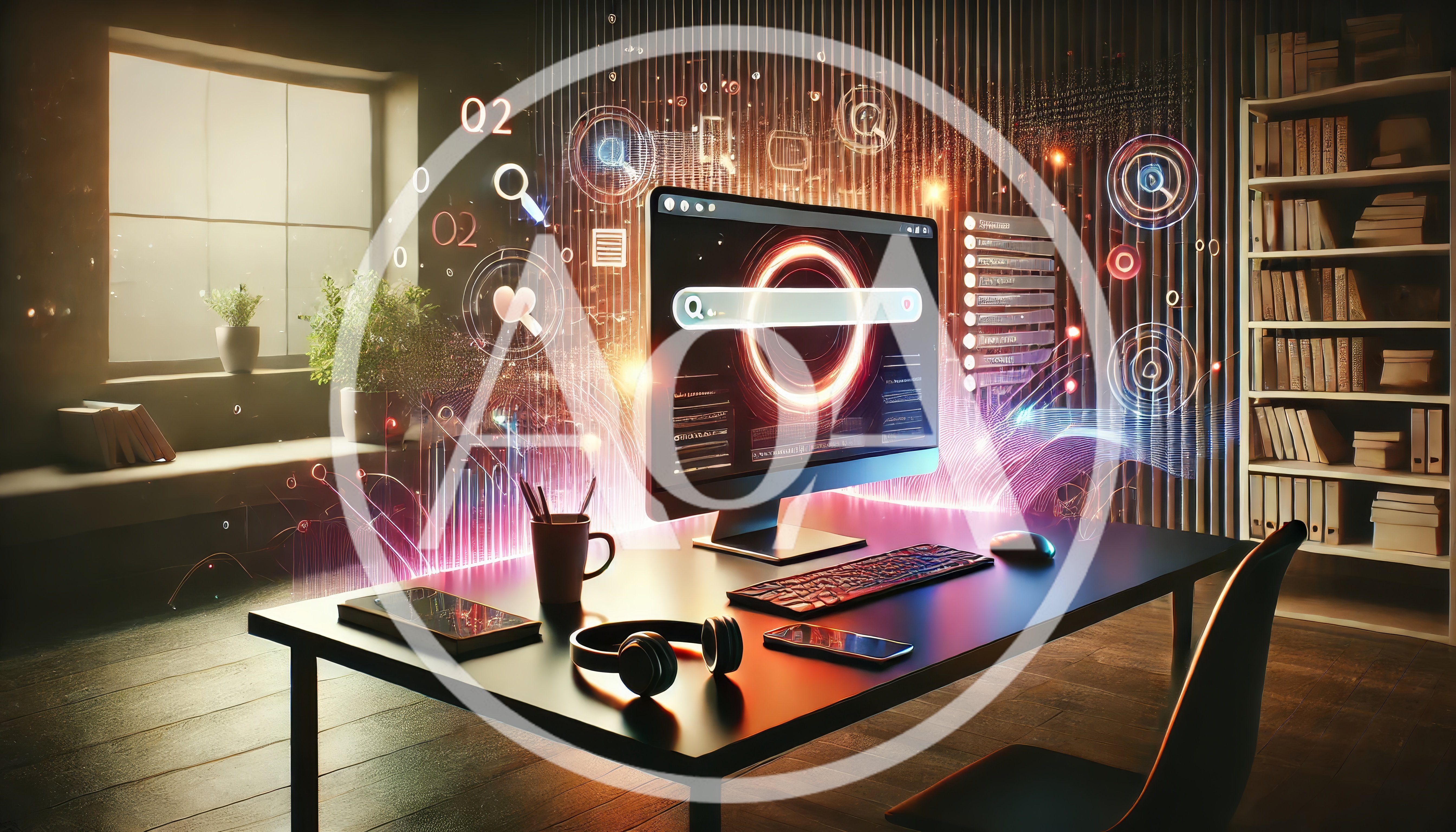 Futuristic Home Office With Digital Search Interface