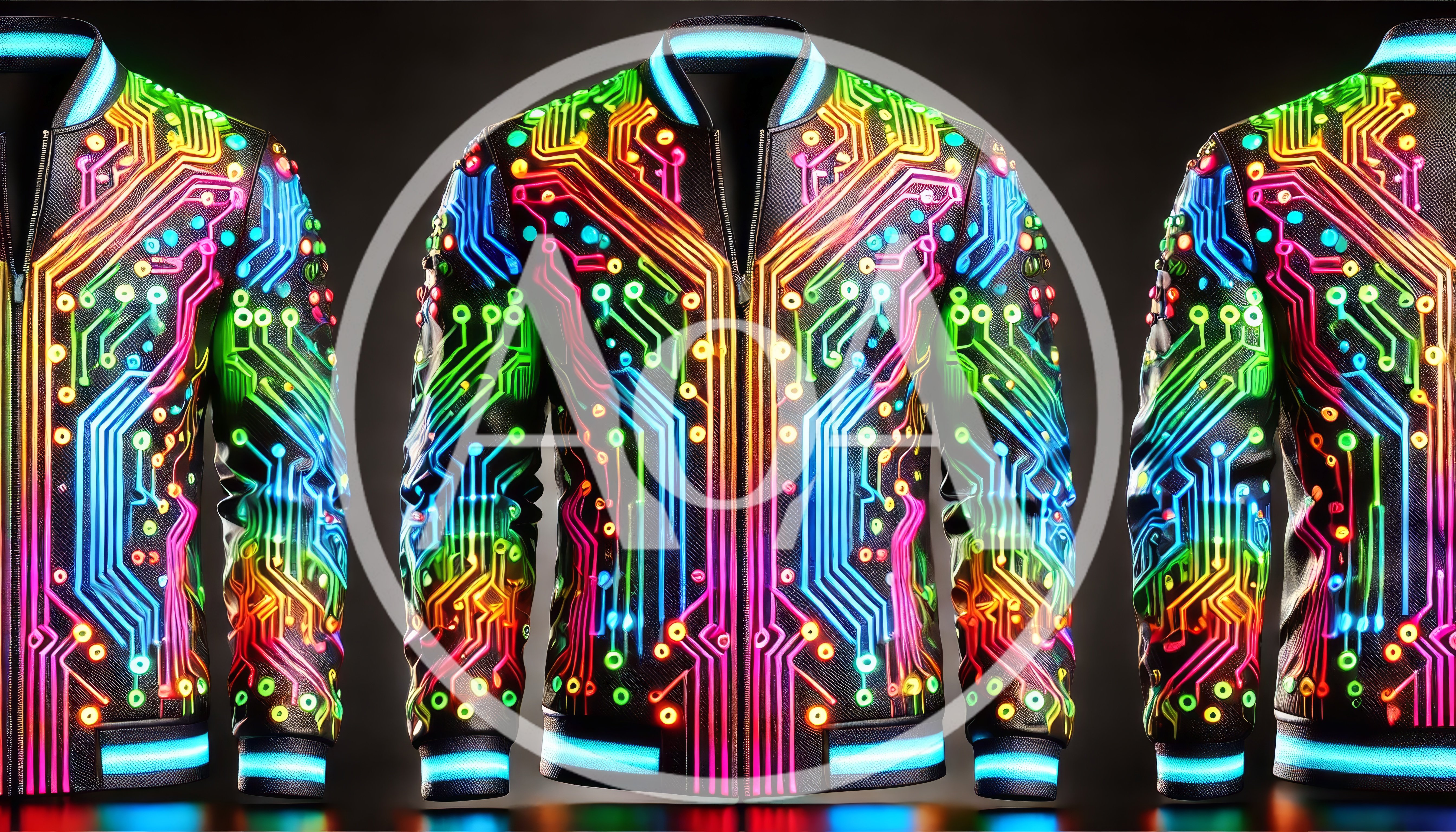 Three Views Of A Futuristic Circuit Board Bomber Jacket