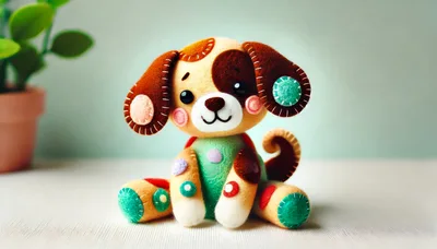 Handmade Felt Puppy Toy Sitting on Table