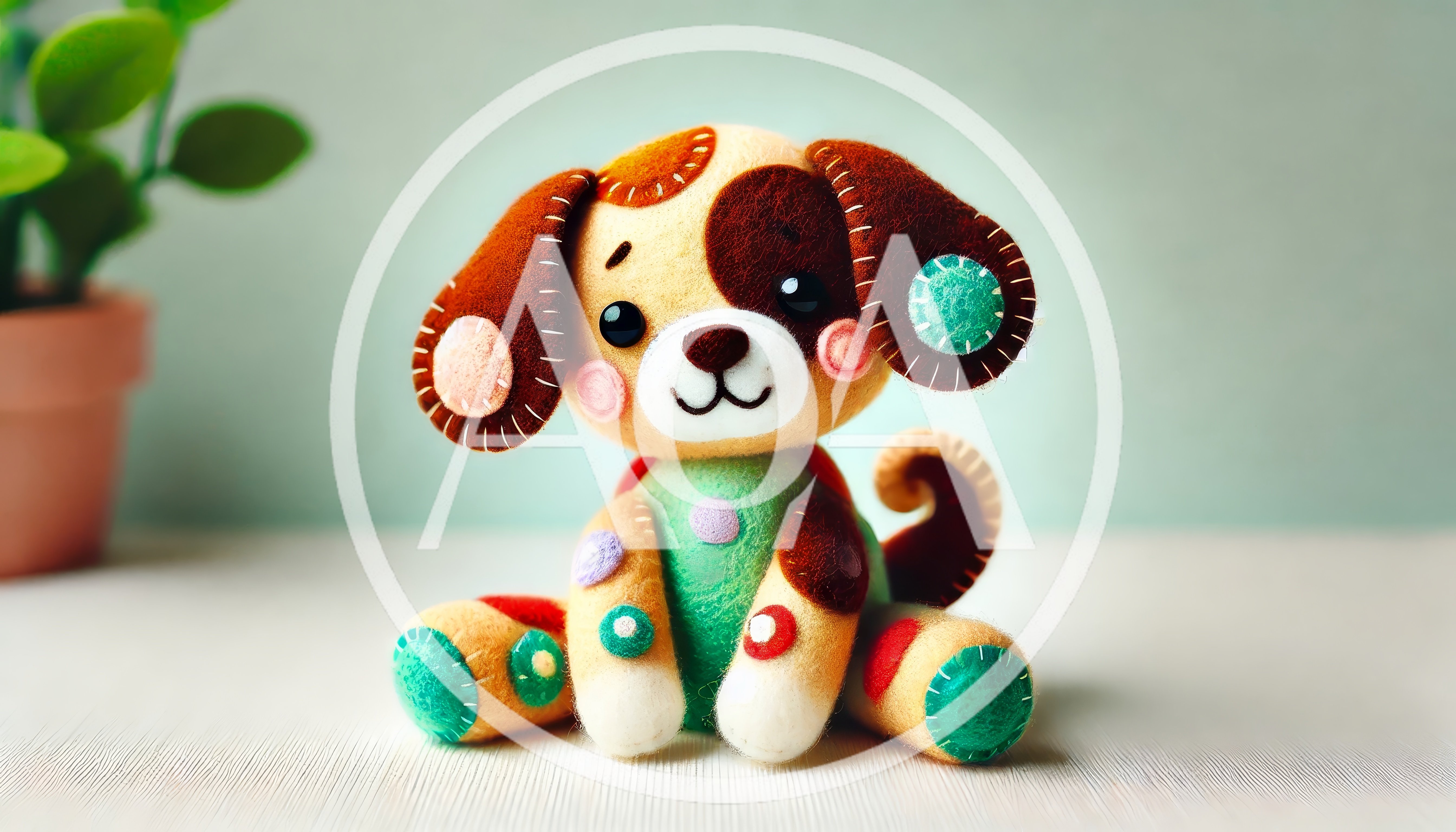 Handmade Felt Puppy Toy Sitting on Table