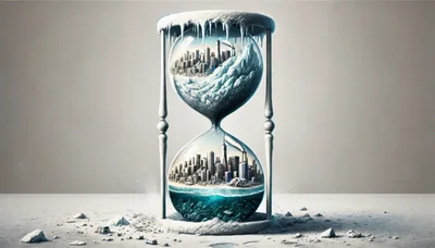 Surreal Hourglass Depicting Climate Change And Melting Ice