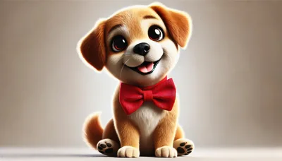Cute Cartoon Puppy Wearing A Red Bow Tie