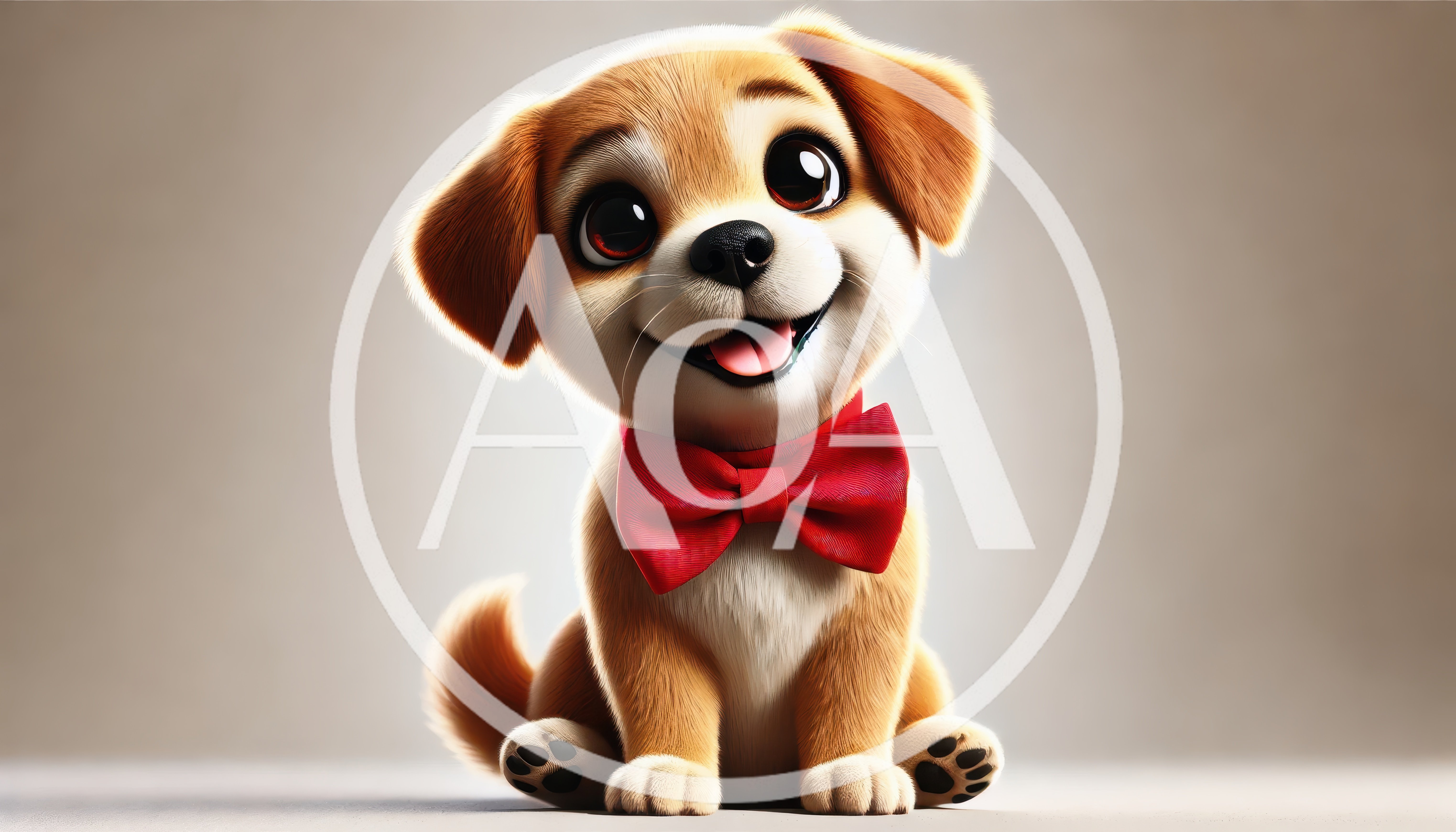 Cute Cartoon Puppy Wearing A Red Bow Tie