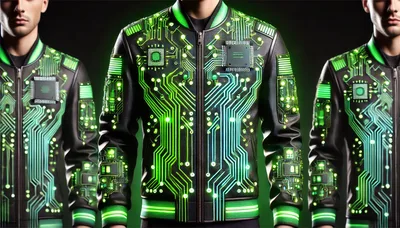 Three Men Wearing Futuristic Glowing Circuit Board Jackets