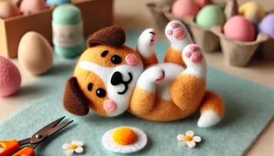 Needle Felted Puppy Toy With Easter Eggs
