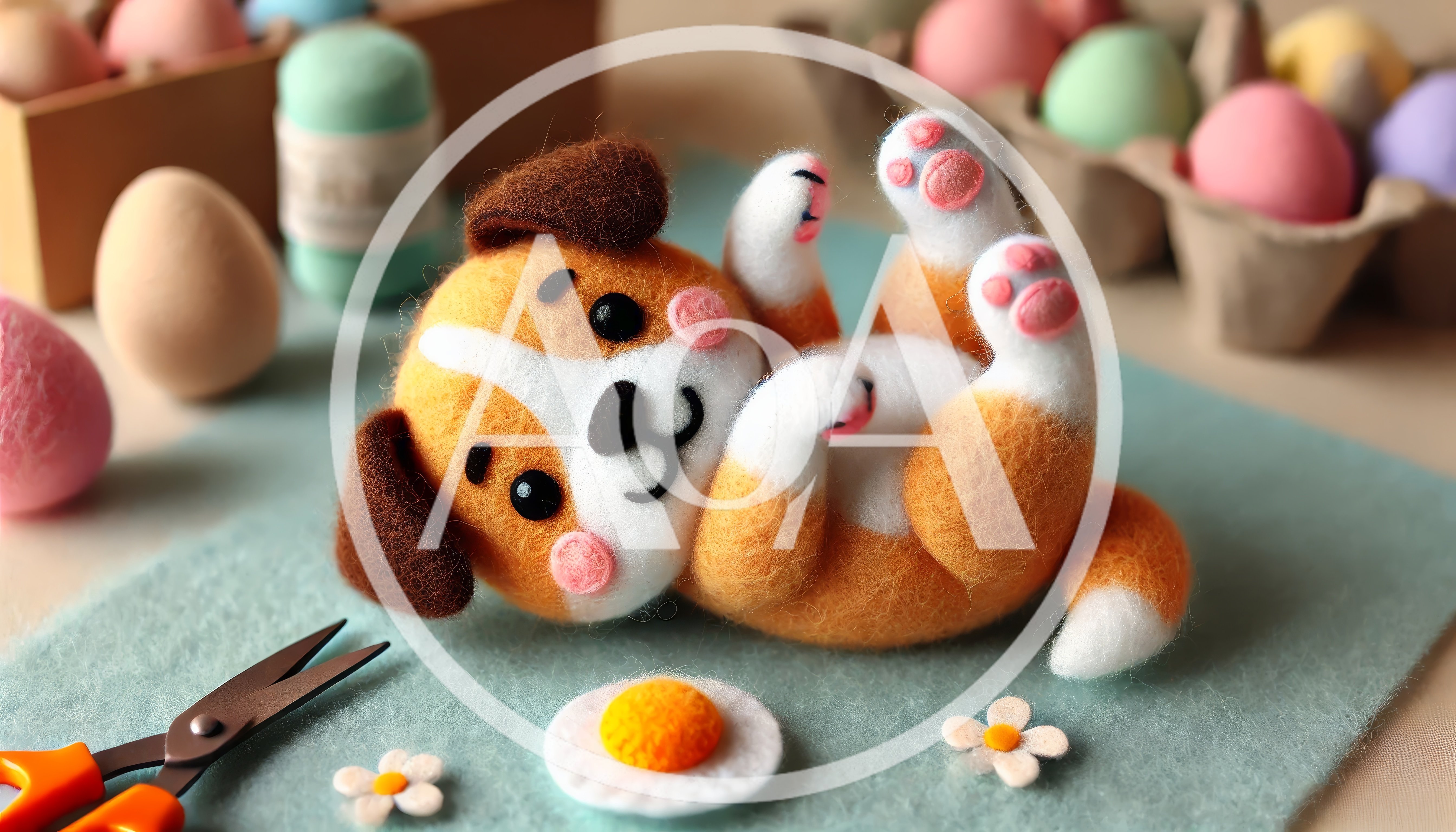 Needle Felted Puppy Toy With Easter Eggs