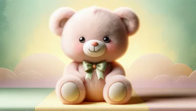 Cute Pink Teddy Bear With Green Bow