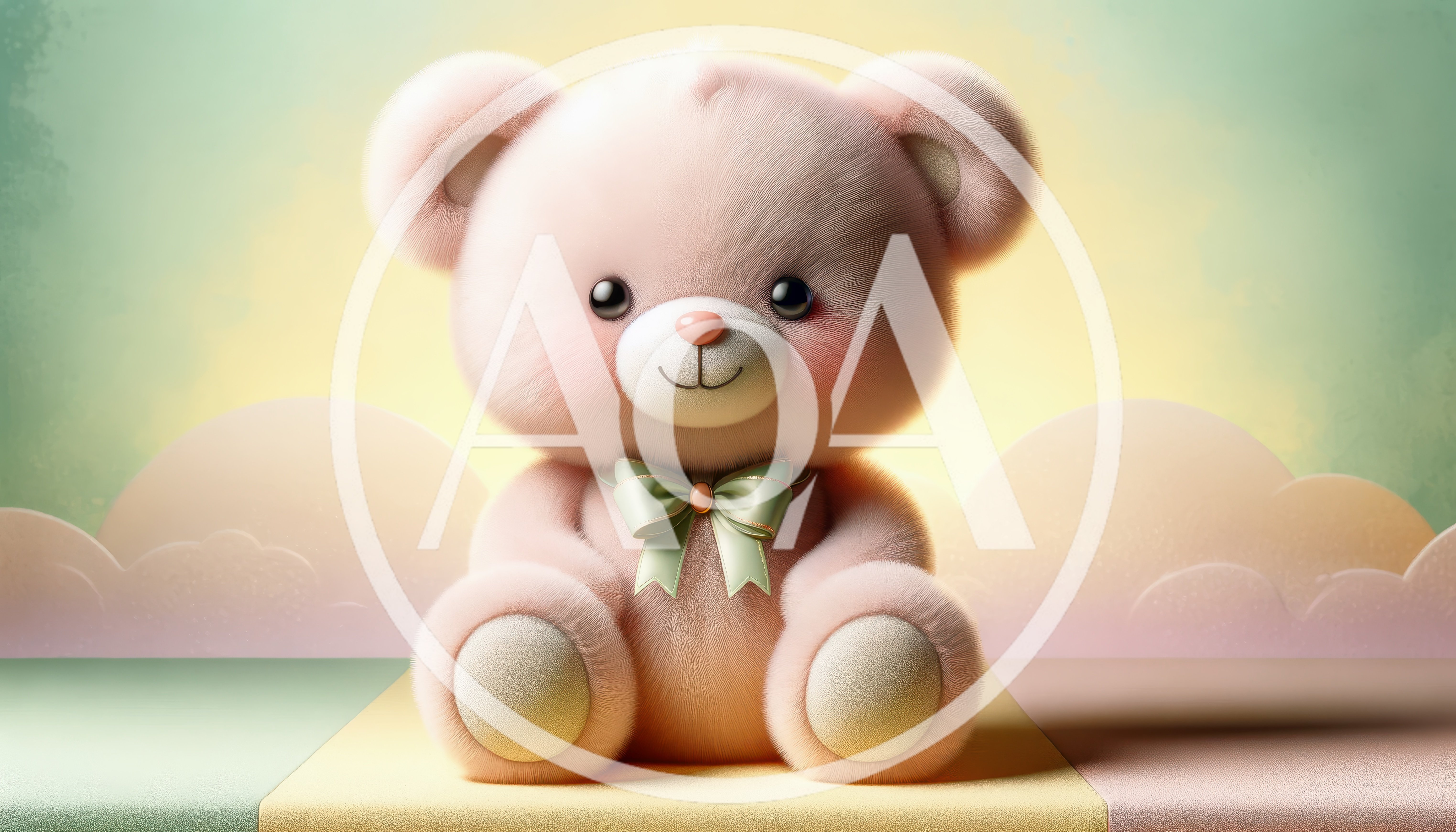 Cute Pink Teddy Bear With Green Bow