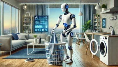Humanoid Robot Doing Laundry In Modern Apartment