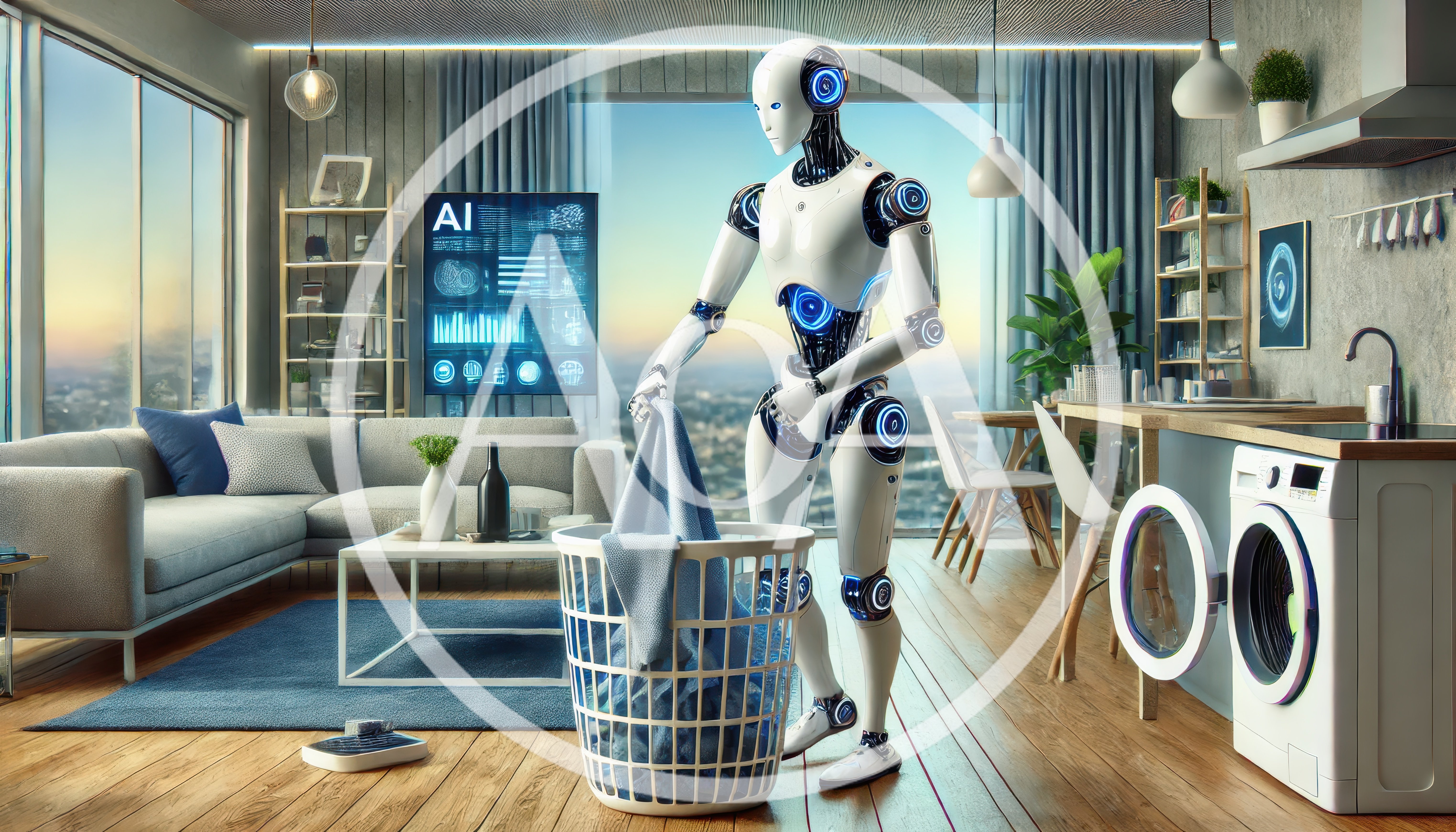 Humanoid Robot Doing Laundry In Modern Apartment