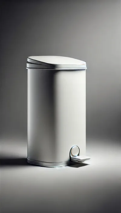 Minimalist White Pedal Trash Can On Grey Background