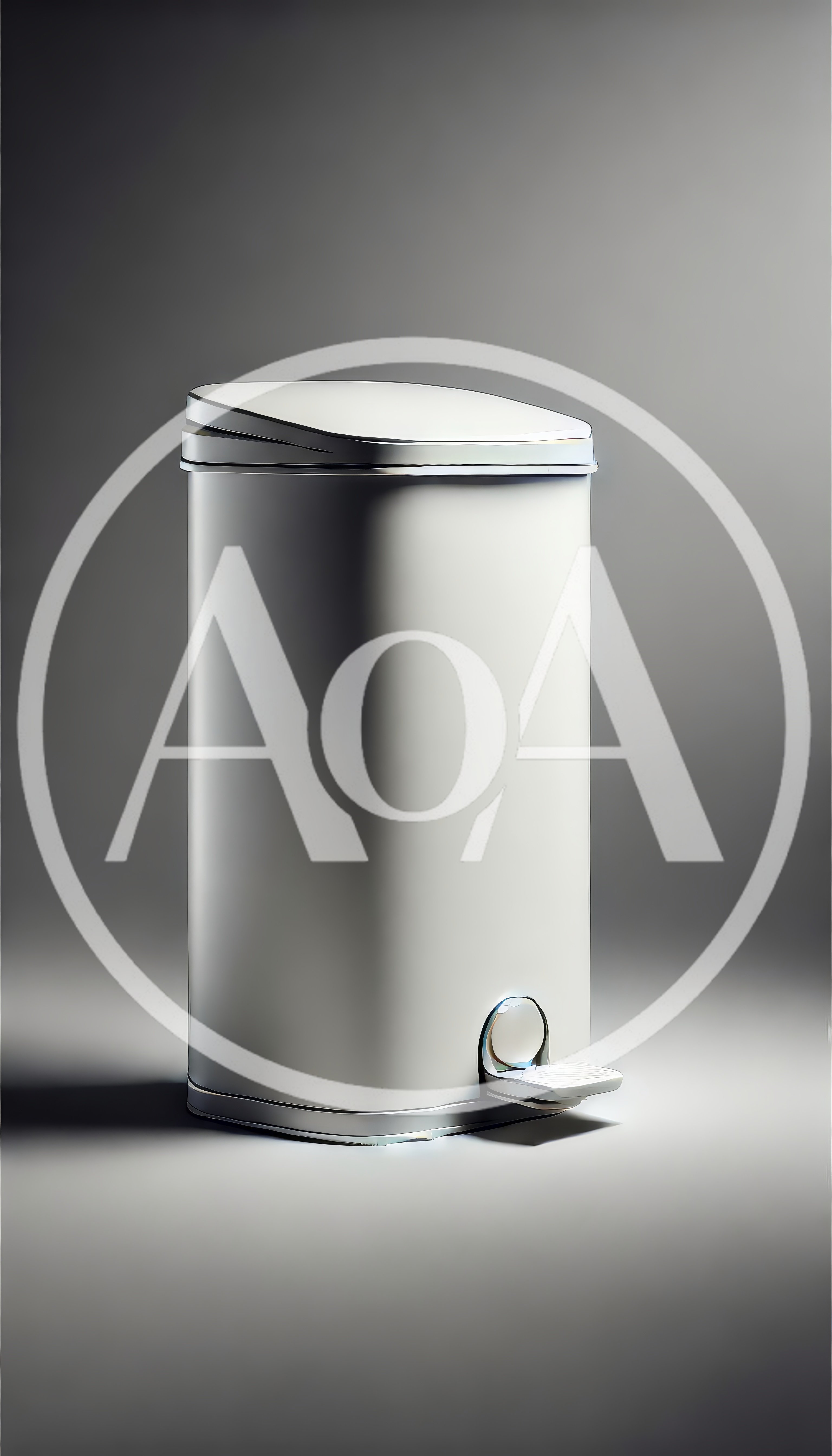 Minimalist White Pedal Trash Can On Grey Background
