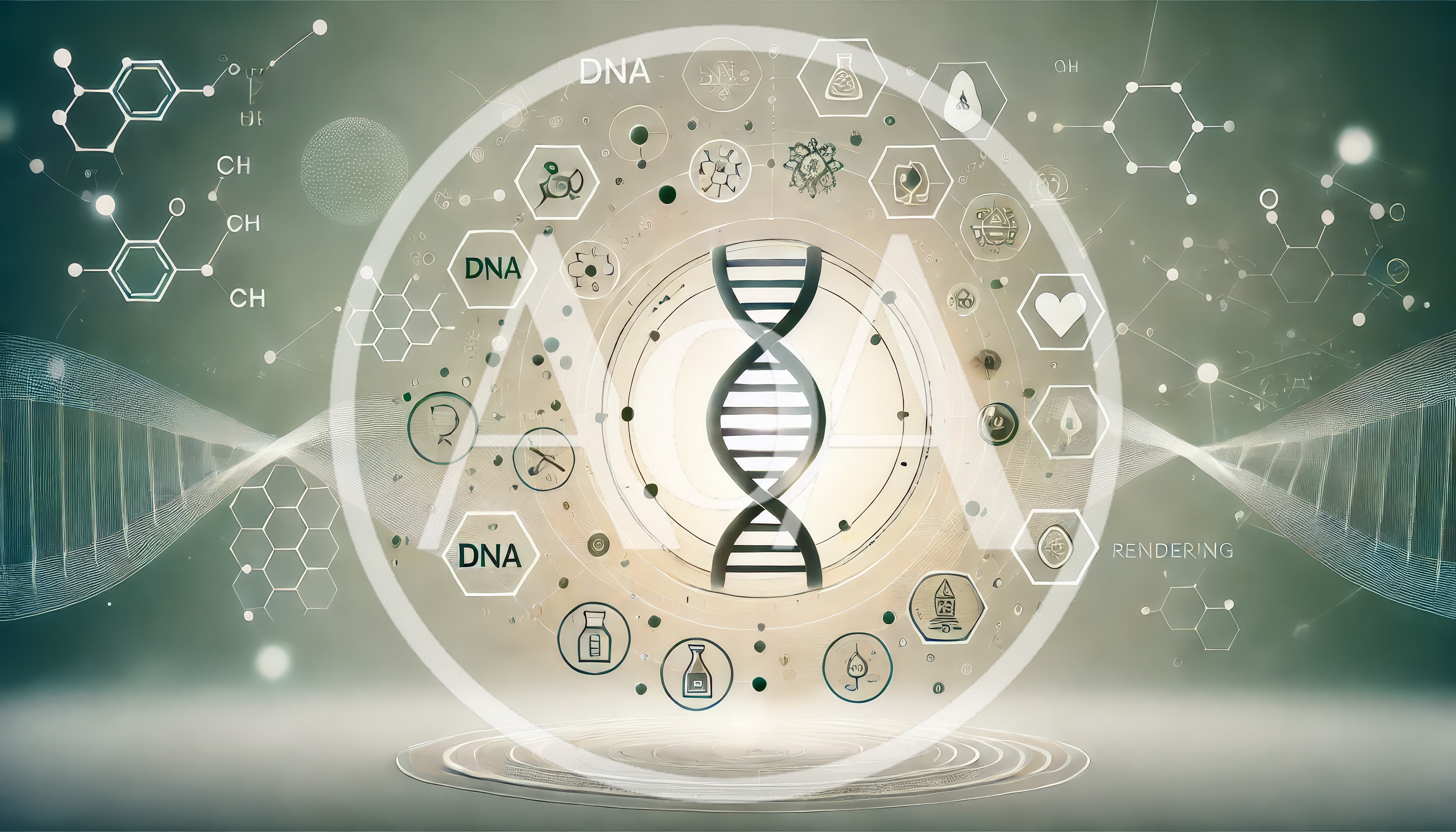 Digital DNA Helix Structure With Scientific Icons