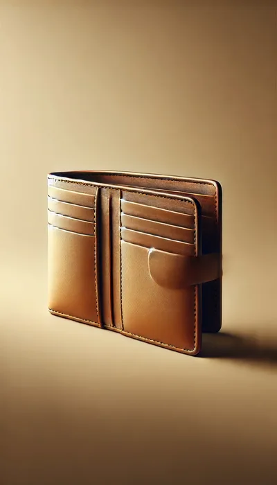 Open Brown Leather Wallet on Neutral Background