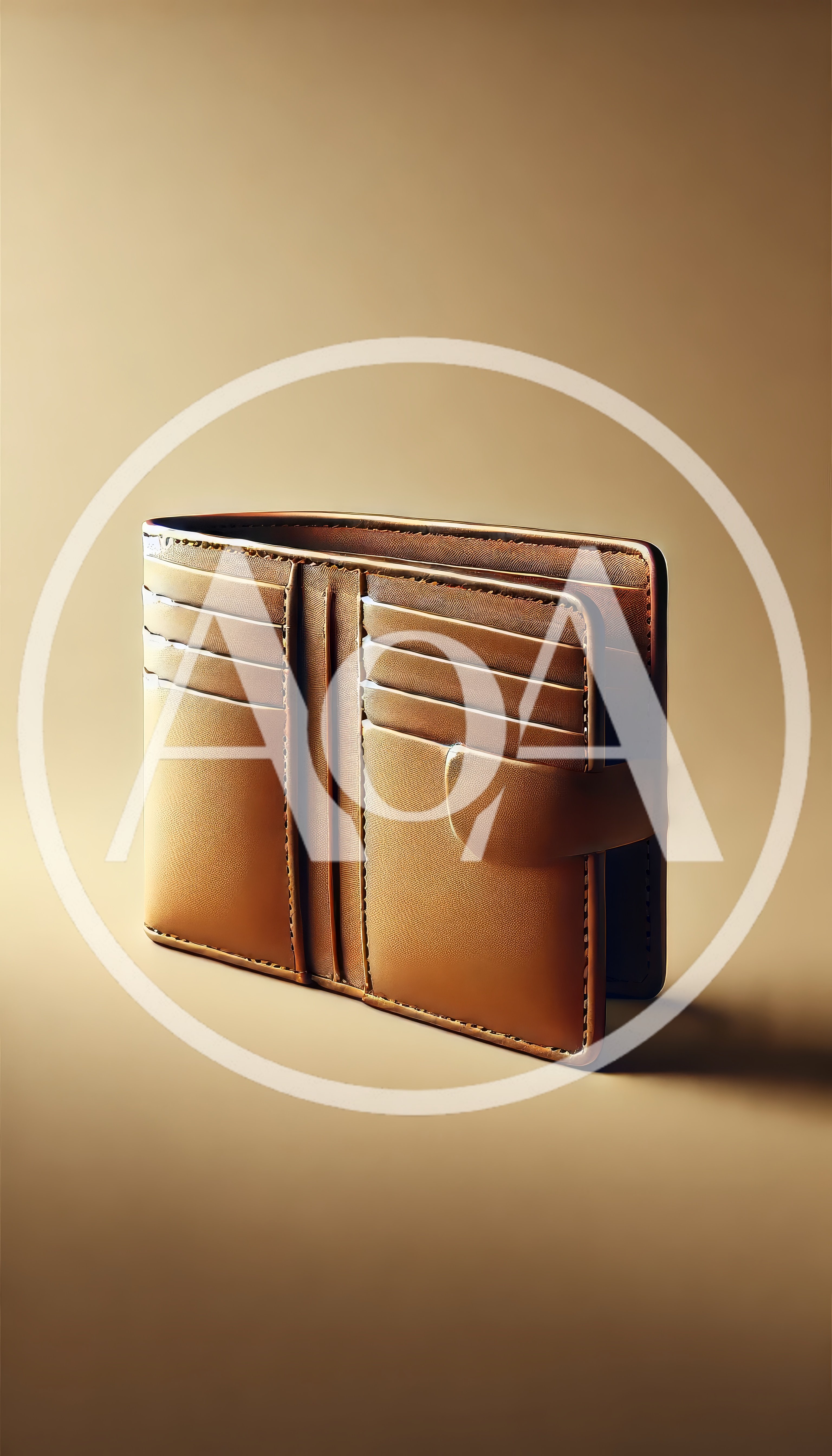 Open Brown Leather Wallet on Neutral Background