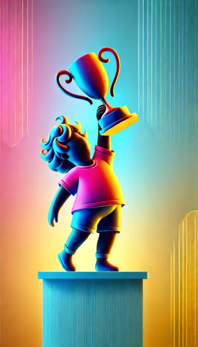 Stylized 3D Illustration Of A Child Holding A Trophy