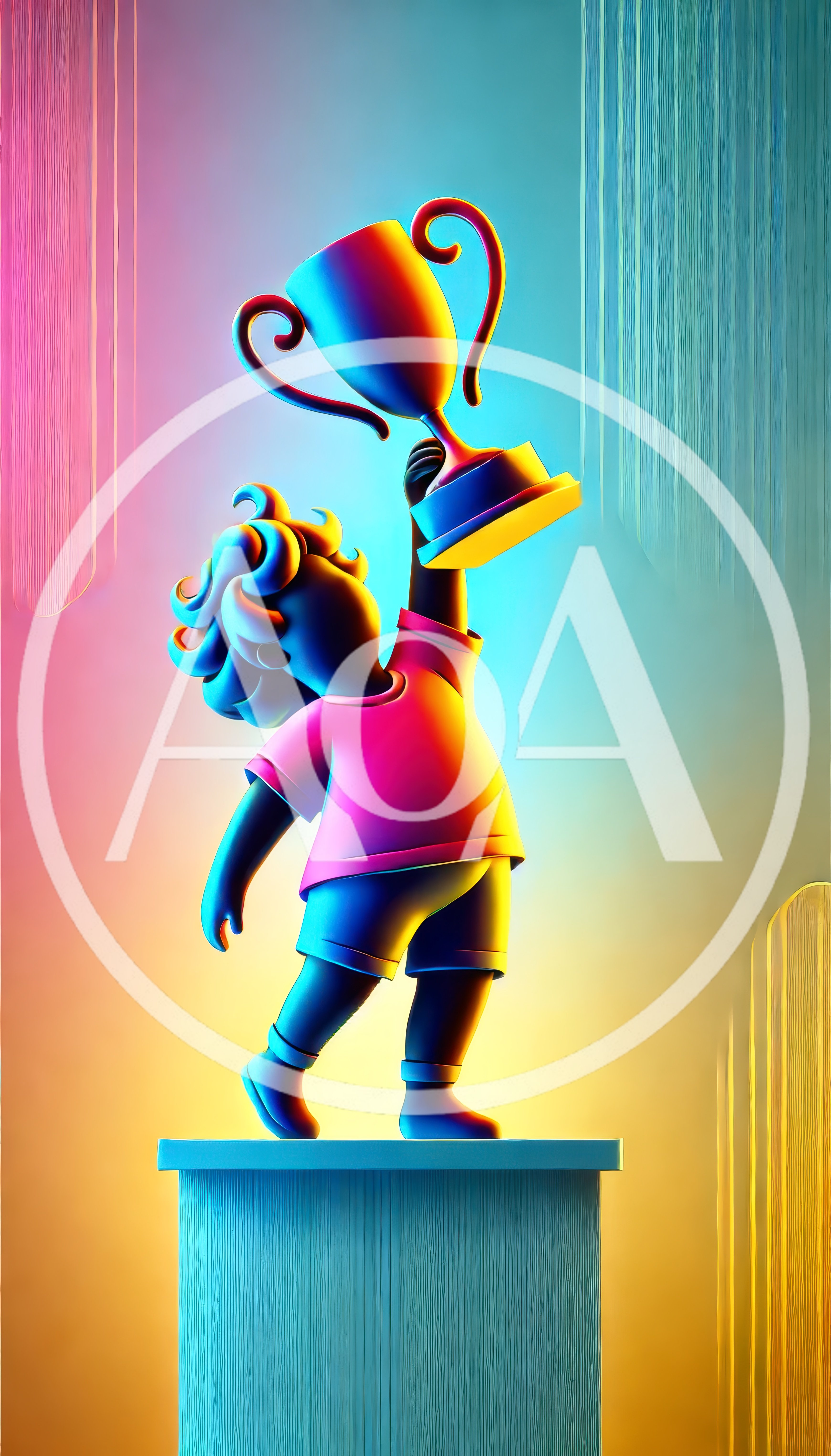 Stylized 3D Illustration Of A Child Holding A Trophy