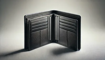 Open Black Leather Wallet On A Neutral Background