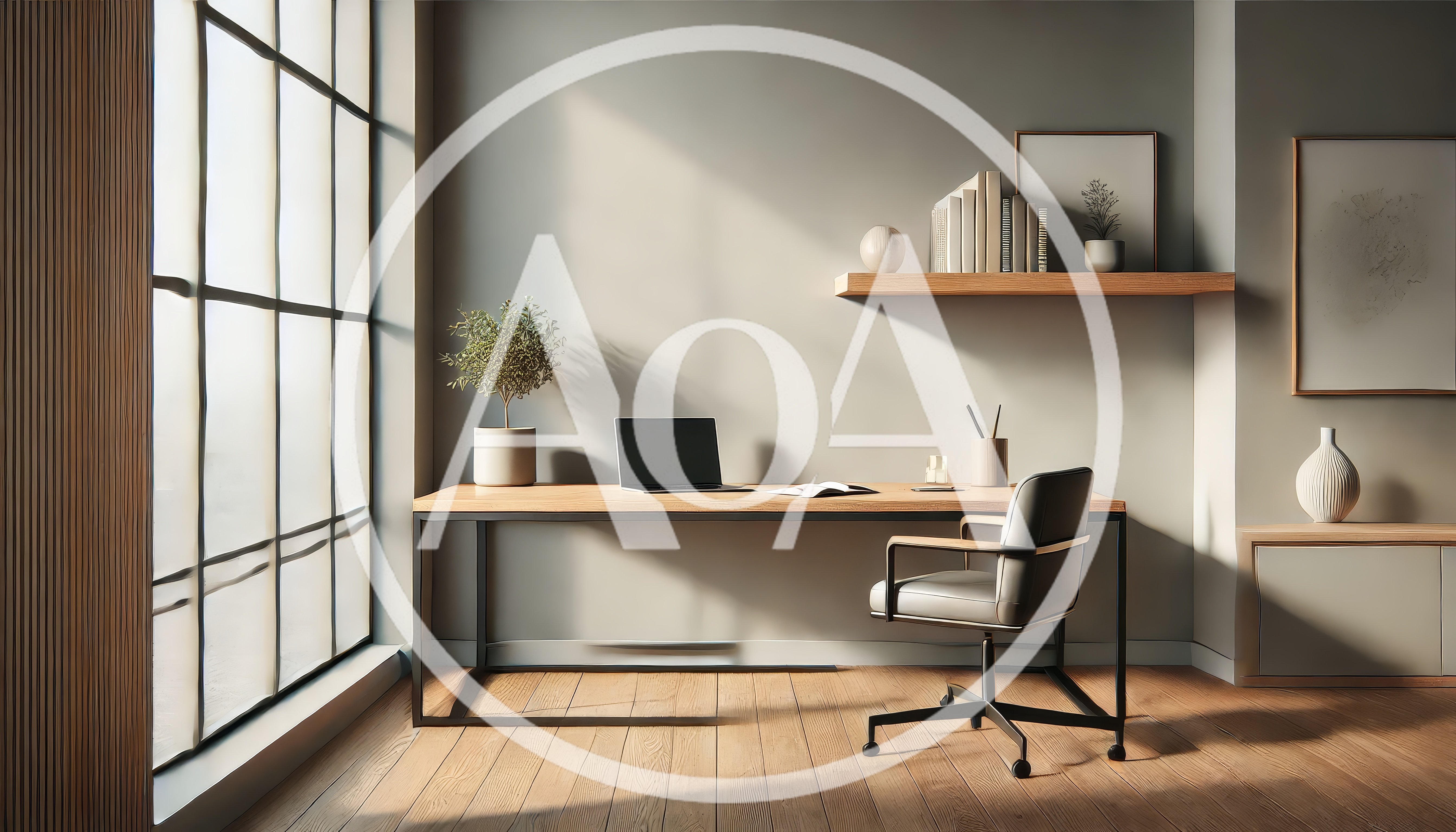 Modern Minimalist Home Office Workspace With Laptop