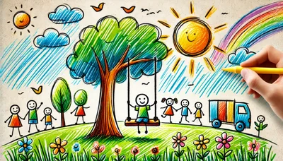 Hand Drawing Colorful Childrens Playground Scene
