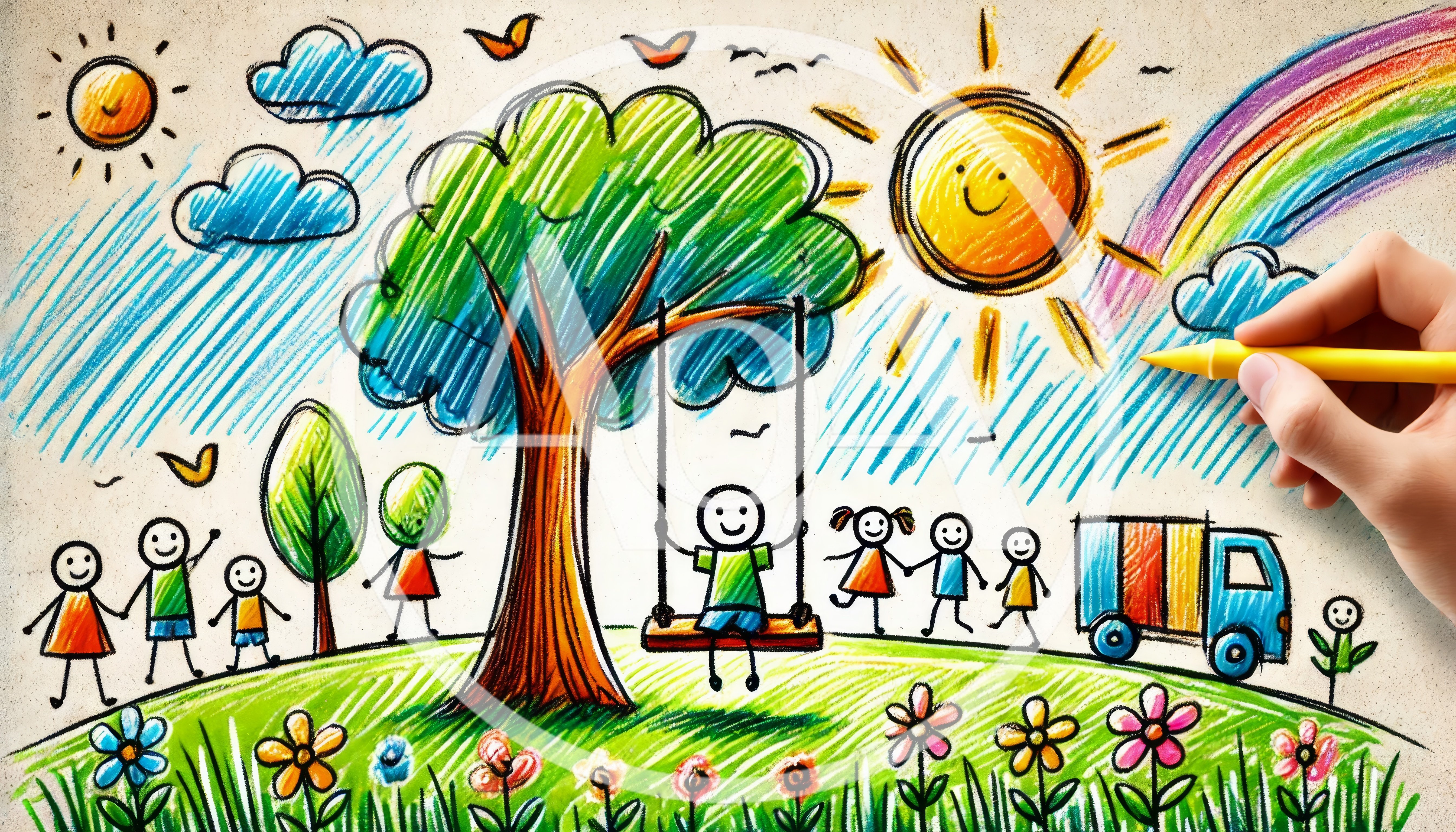 Hand Drawing Colorful Childrens Playground Scene
