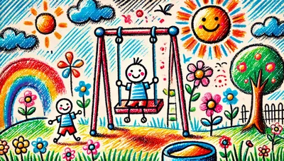 Children Playing In A Colorful Playground Drawing