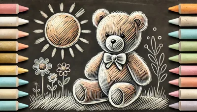 Chalk Drawing of a Teddy Bear on Blackboard