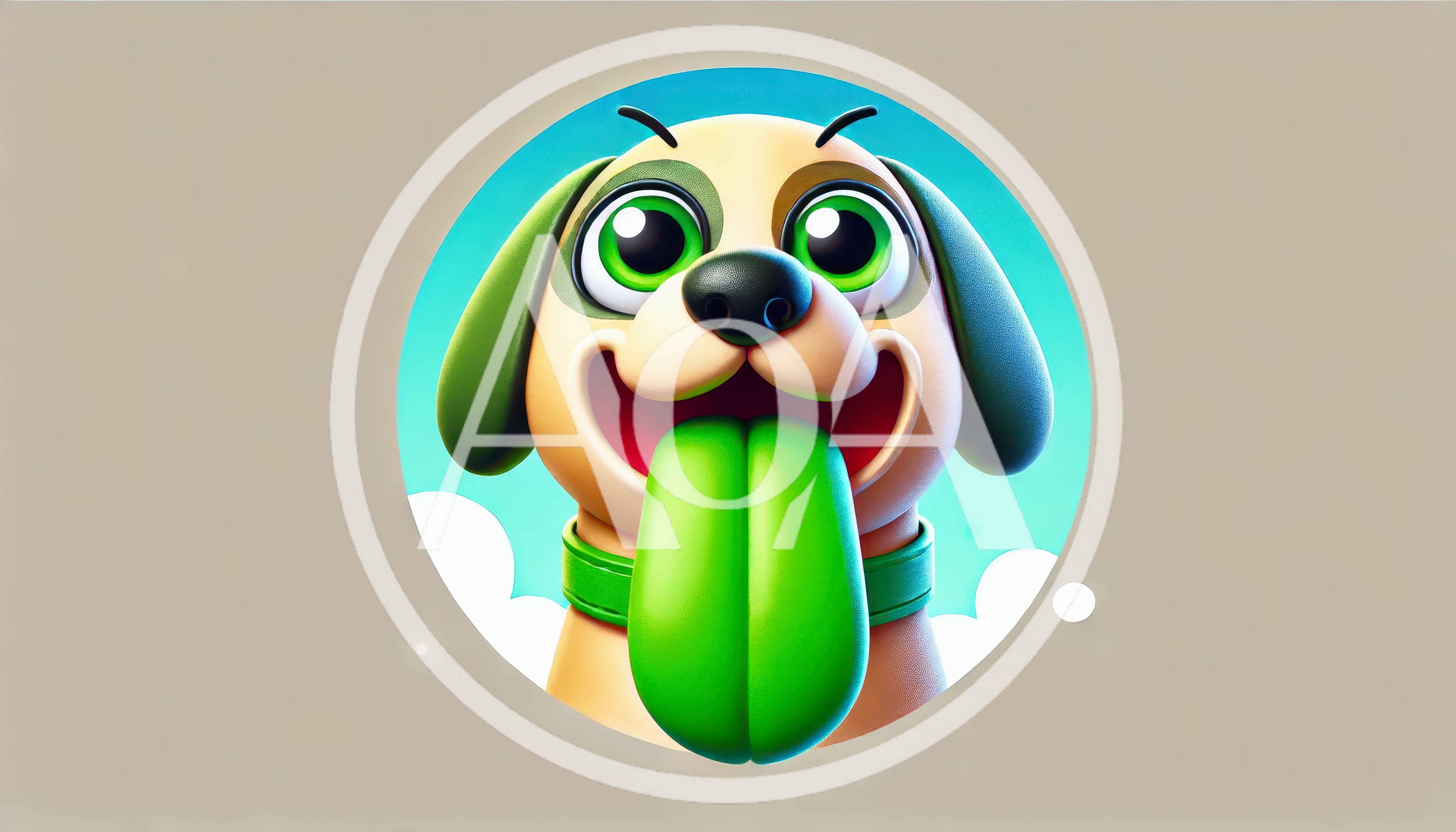 3D Cartoon Dog Portrait With Green Tongue