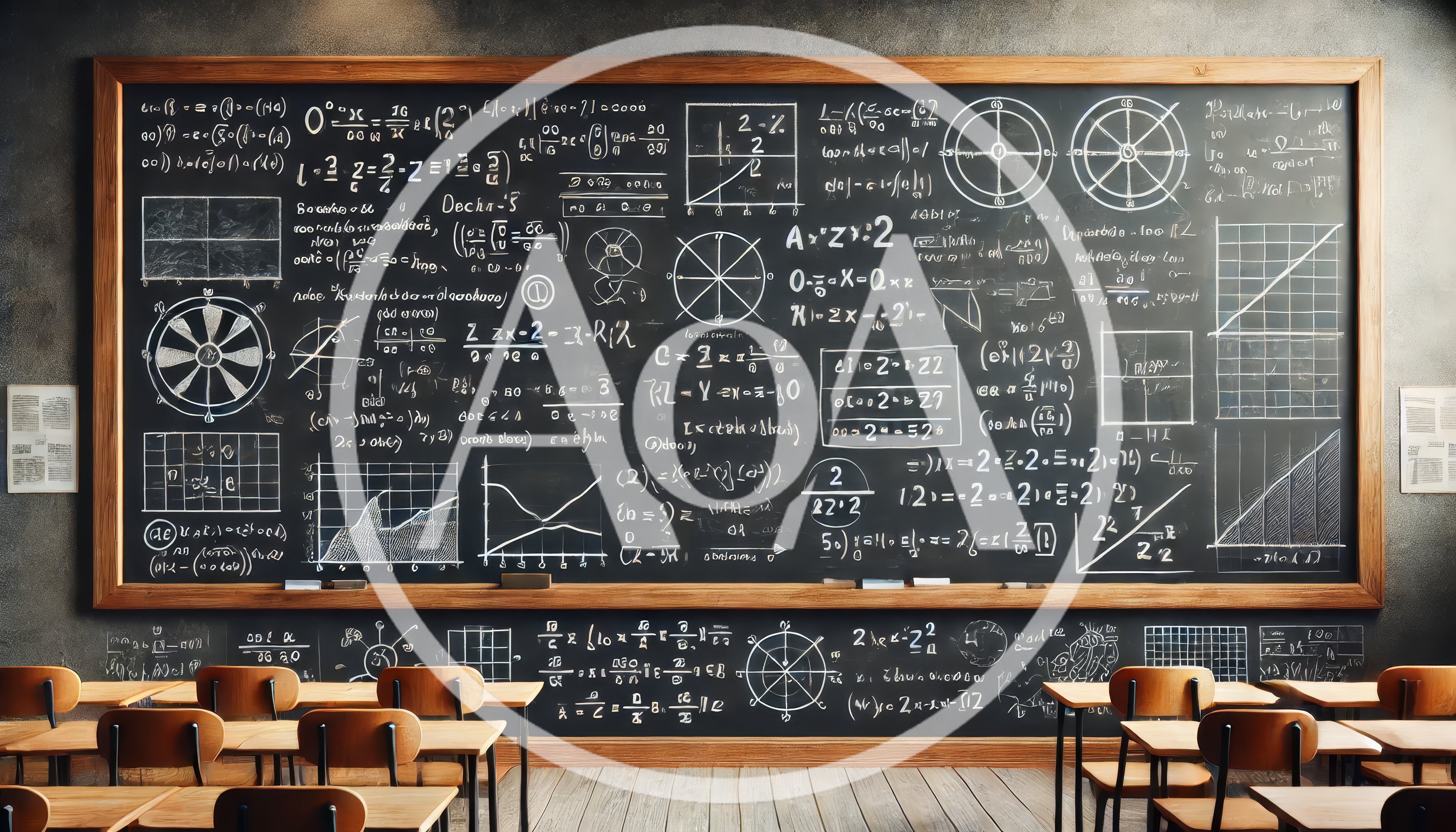 Empty Classroom With Complex Mathematical Equations On Blackboard