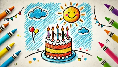 Crayon Drawing of a Birthday Cake