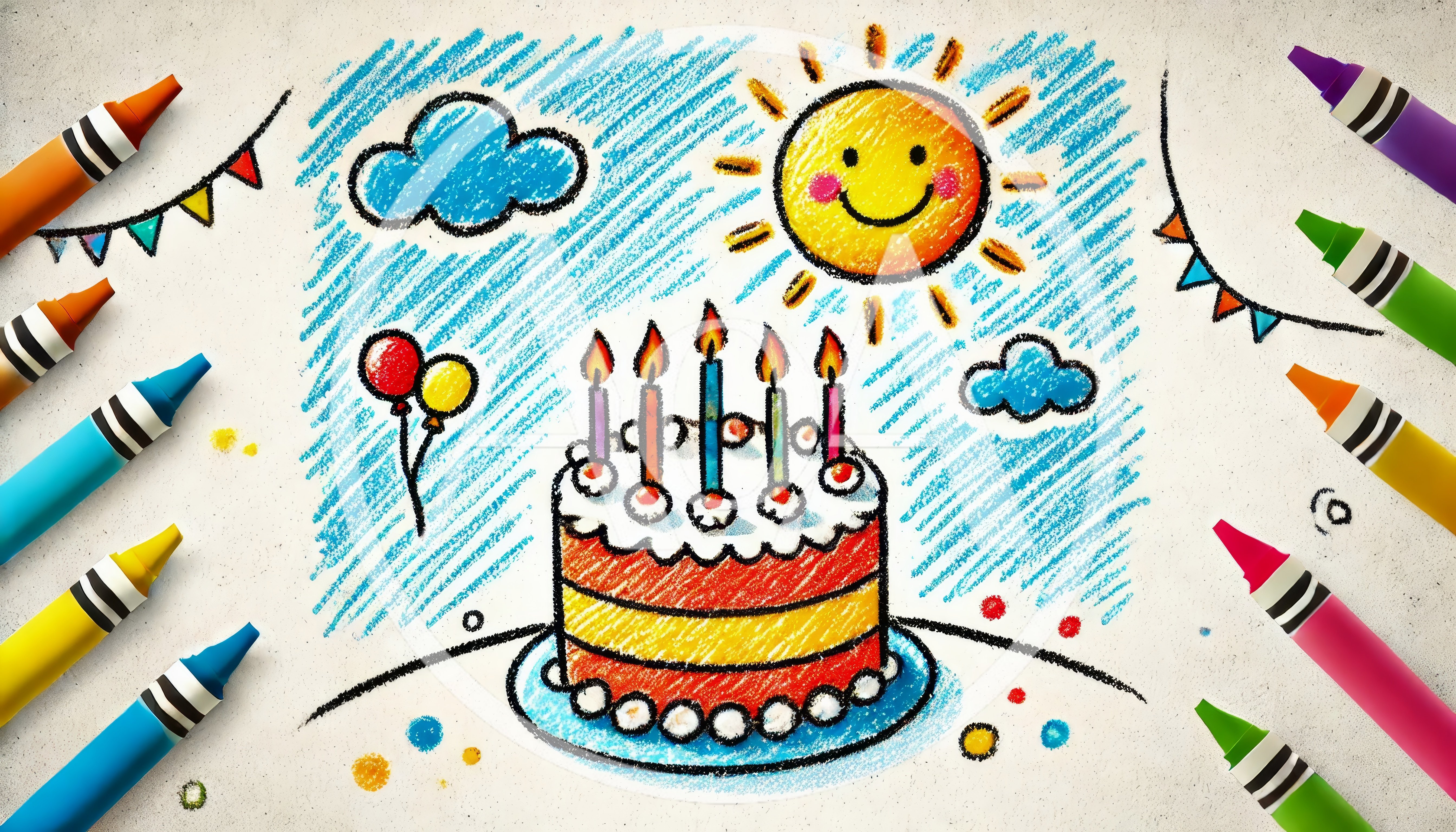 Crayon Drawing of a Birthday Cake