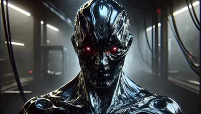 Metallic Android With Glowing Red Eyes