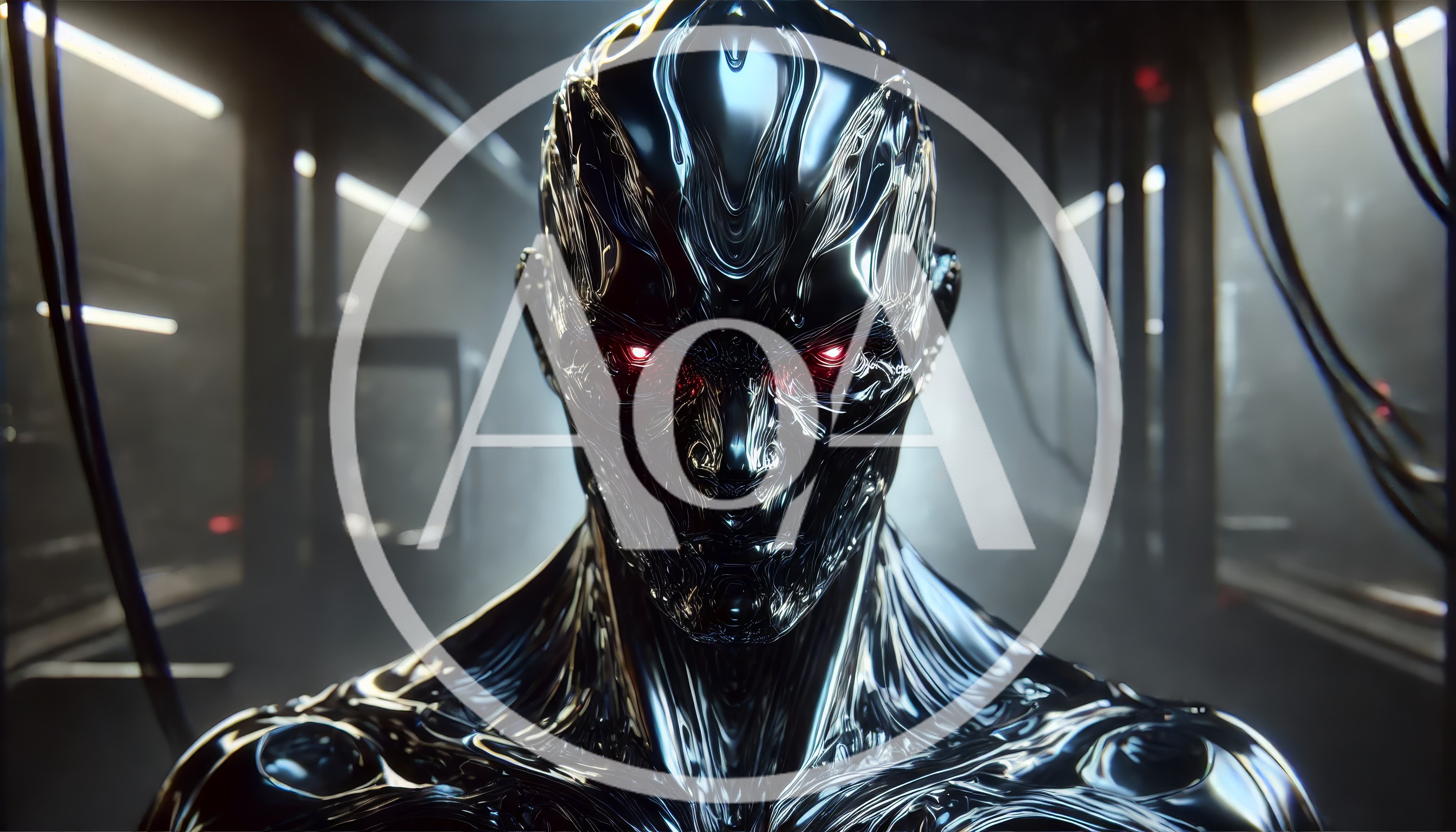 Metallic Android With Glowing Red Eyes