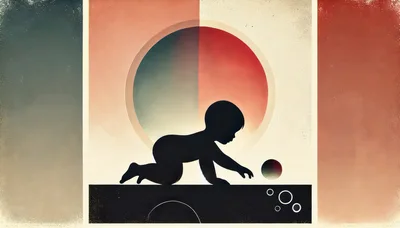 Minimalist Silhouette Of A Baby Crawling Toward A Ball