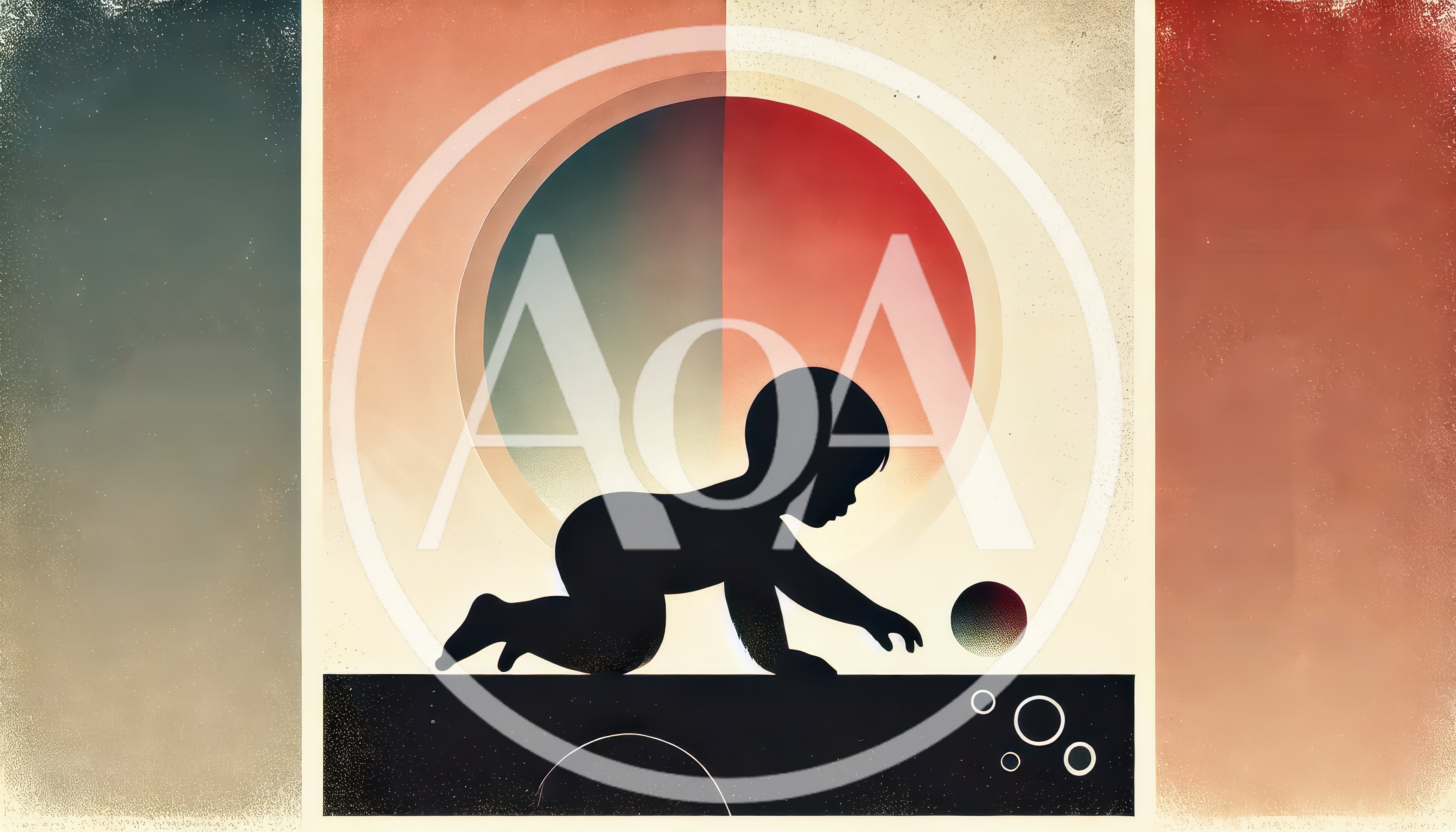 Minimalist Silhouette Of A Baby Crawling Toward A Ball